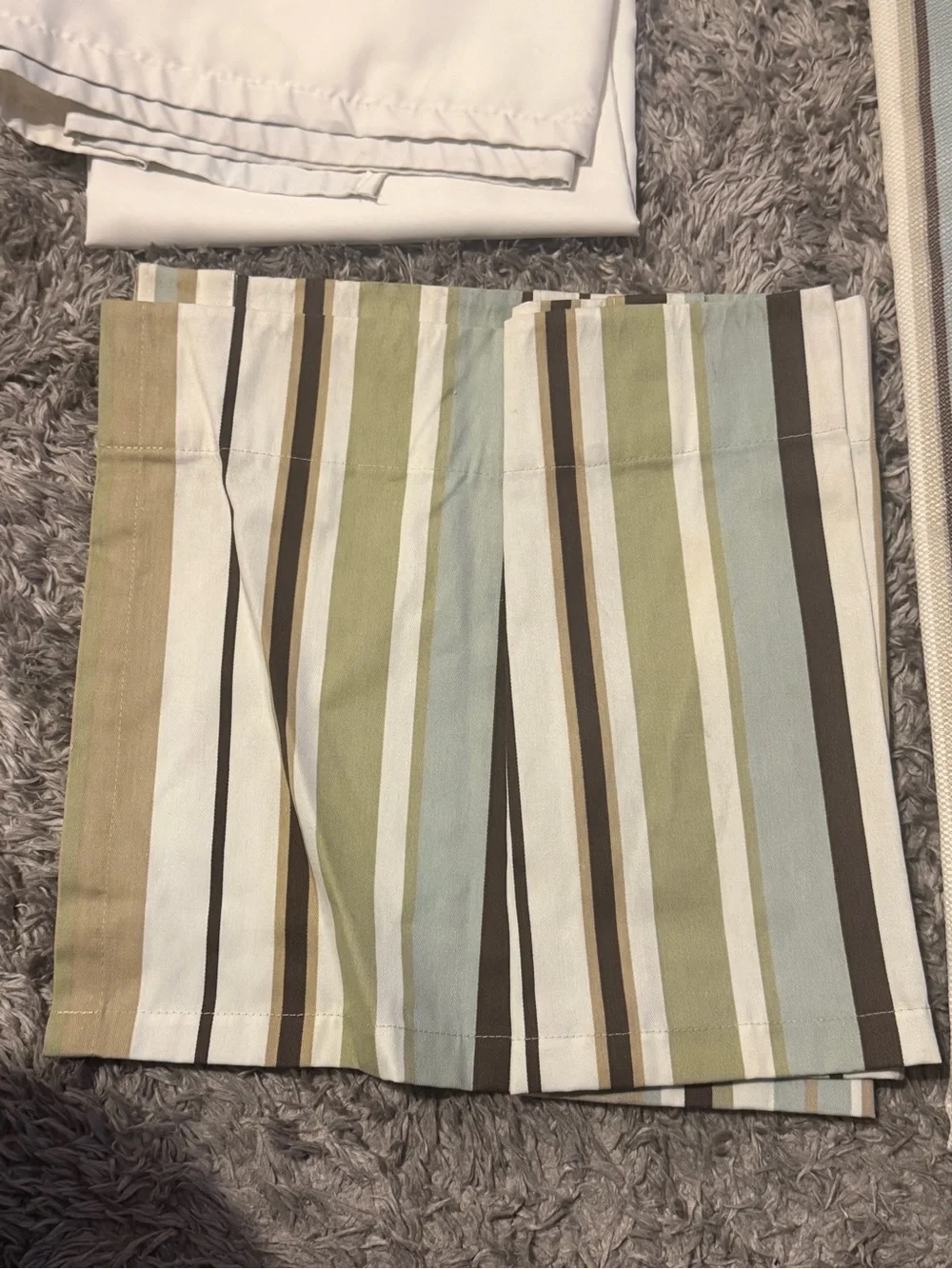 Striped shower Curtain, fabric liner, and valance